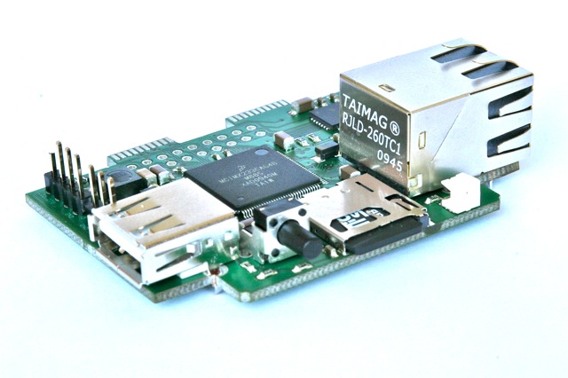 TuxRail processor board with Ethernet jack, microSD slot and USB