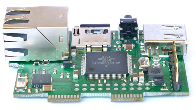 TuxRail processor board in side view with its pin headers