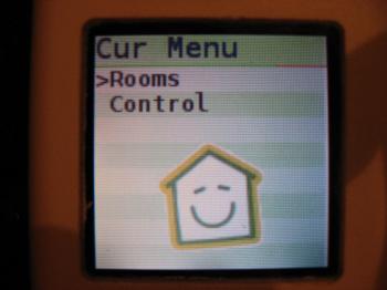 CUR display showing the menu with Rooms and Control entries