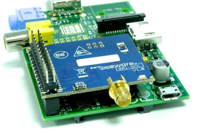 SCC transceiver board plugged onto a Raspberry Pi