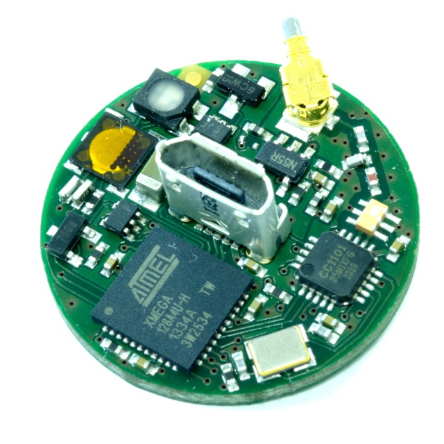 Round board with an Atmel controller and a mini-USB socket
