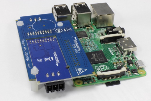 Assembled board with the Raspberry Pi connectors accessible