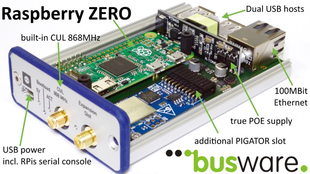miniature RPi-Zero based Linux system with 868MHz radio interface and additional expansion slot