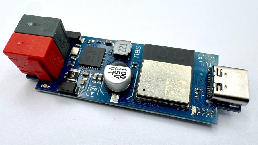 The ESP32-C6-MINI-1 module on the board, next to the KNX terminals